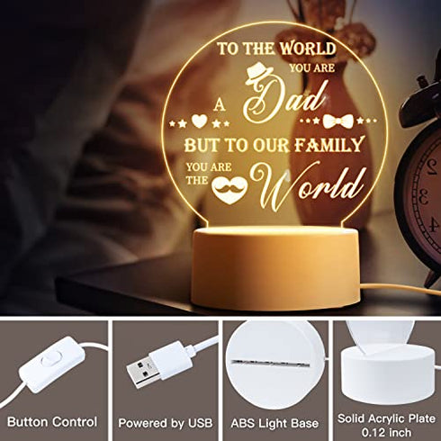 Engraved Night Light Gift for Best Dad, Birthday Gifts for Dad from Daughter Son